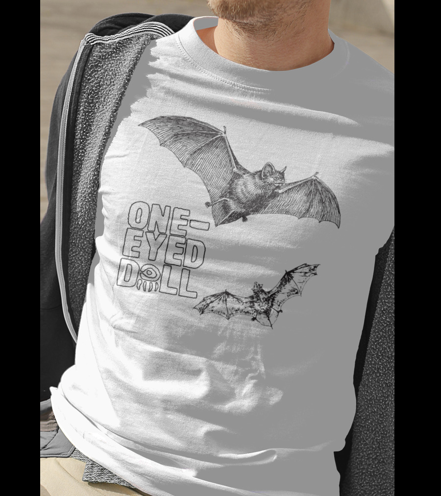 One-Eyed Doll Bats Classicfit Black Tee With Illustrated Flying Bats T-Shirt