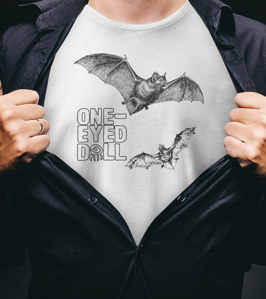 One-Eyed Doll Bats Classicfit Black Tee With Illustrated Flying Bats T-Shirt