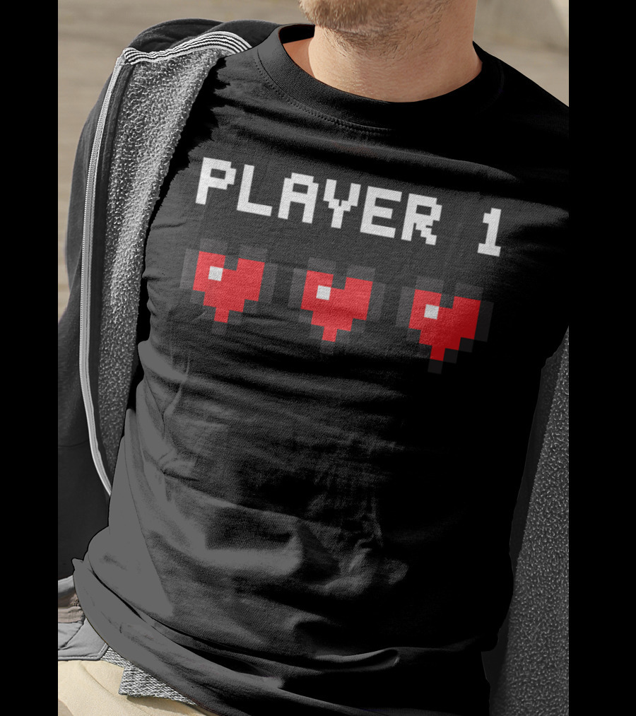 Player 1 Pixel Hearts Retro Gaming T-Shirt