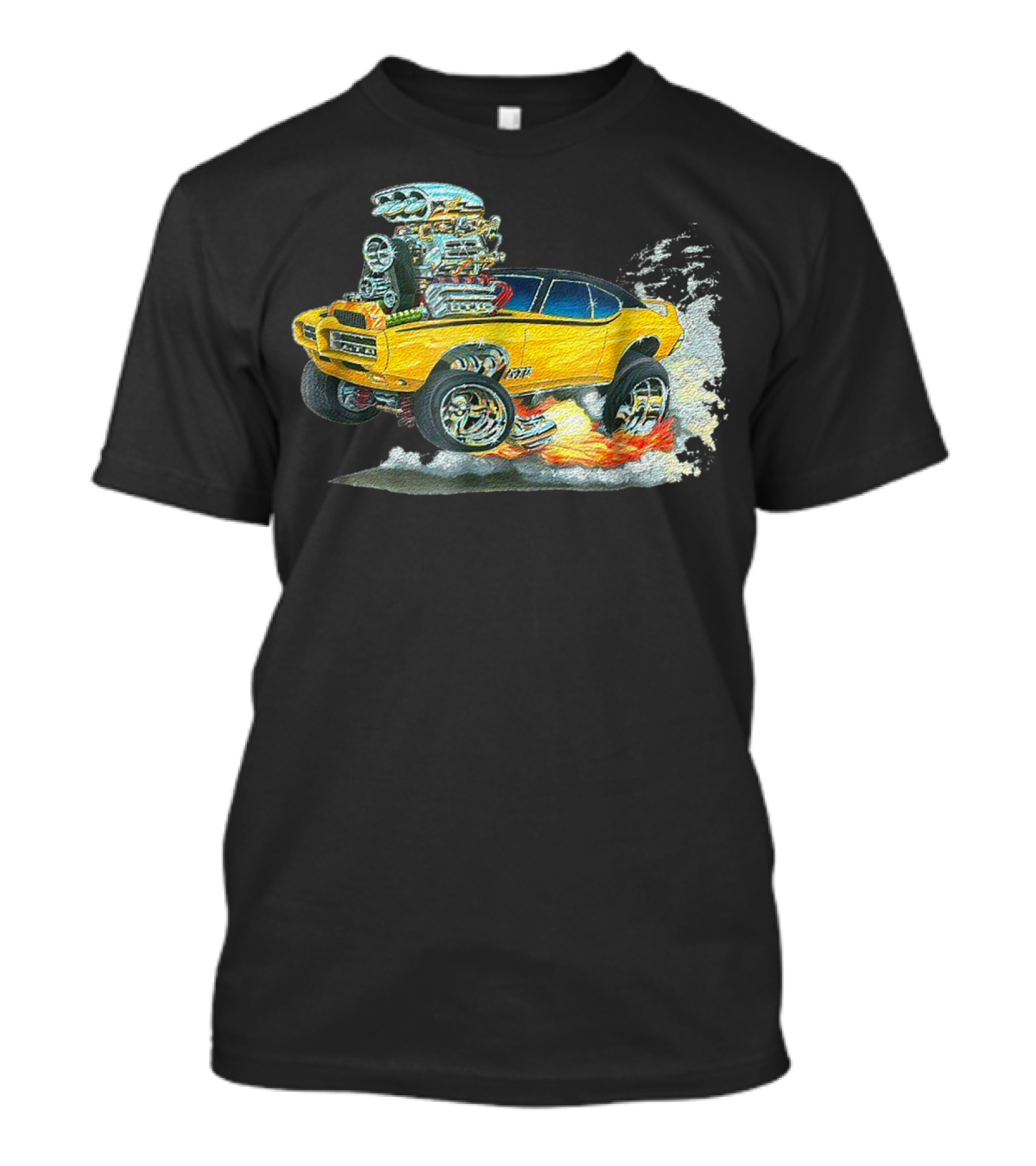 Retro Classic Hot Rod 70s American Muscle Car Flames And Smoke T-Shirt