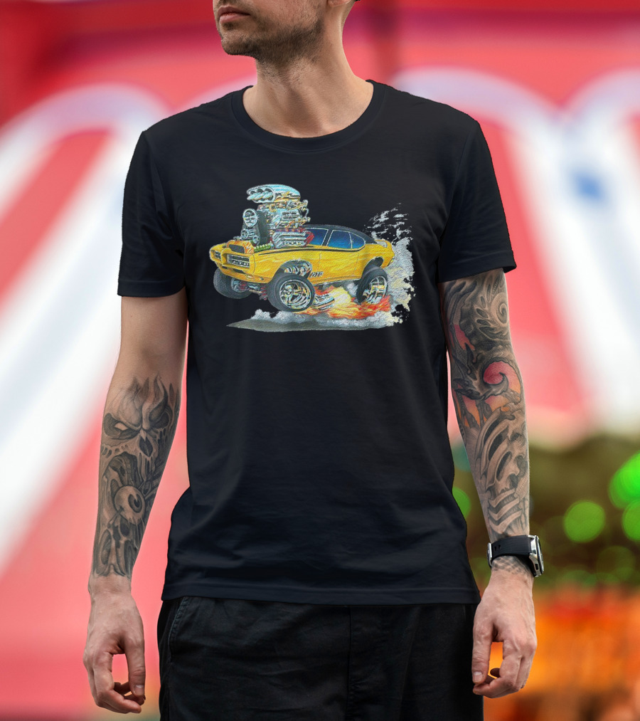 Retro Classic Hot Rod 70s American Muscle Car Flames and Smoke T-Shirt