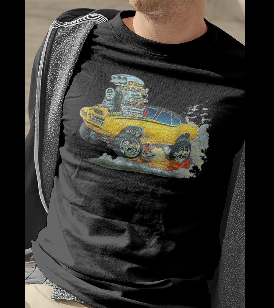Retro Classic Hot Rod 70s American Muscle Car Flames And Smoke T-Shirt