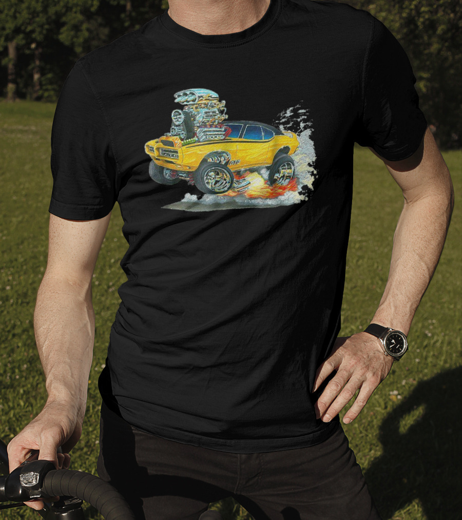 Retro Classic Hot Rod 70s American Muscle Car Flames And Smoke T-Shirt