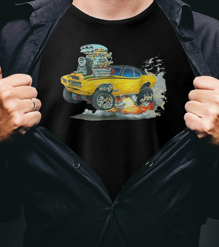 Retro Classic Hot Rod 70s American Muscle Car Flames And Smoke T-Shirt