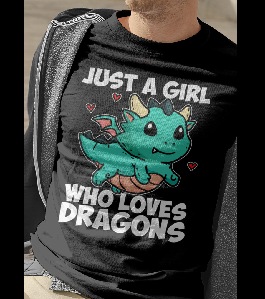 Just A Girl Who Loves Dragons Cute Dragon Hearts T-Shirt