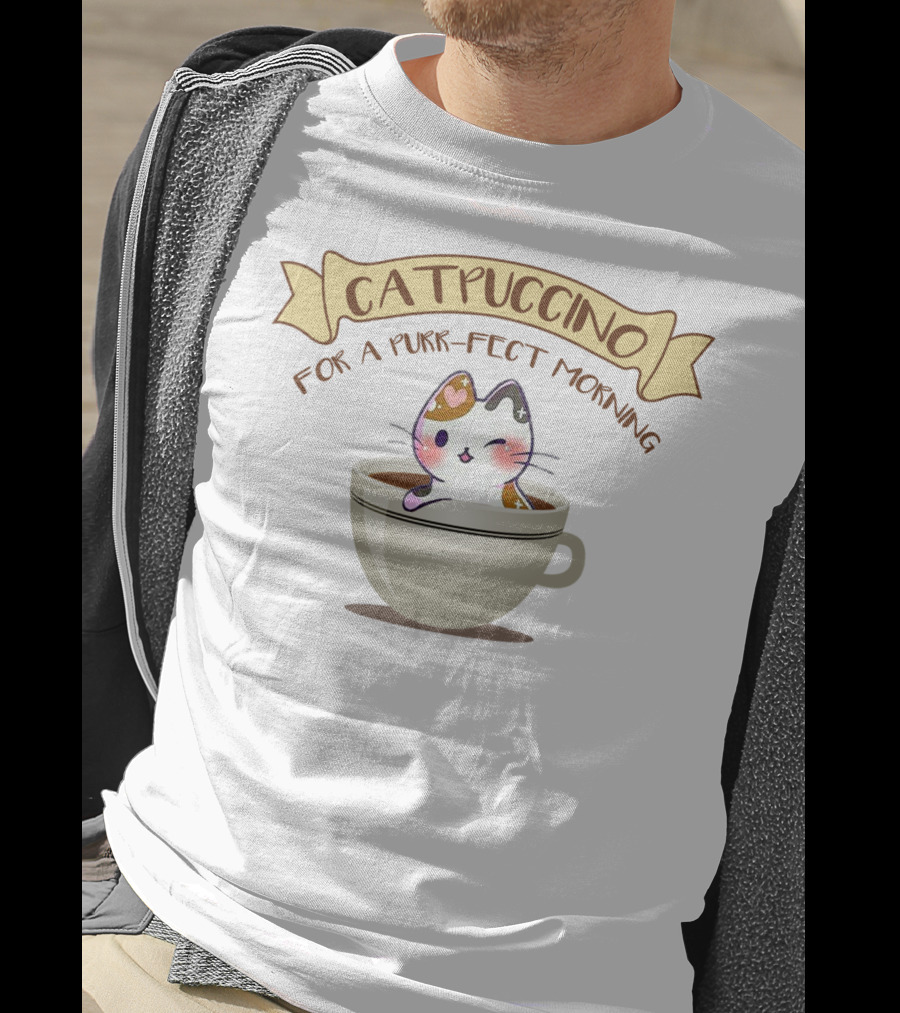 Kawaii Cat Catpuccino For A Purr-fect Morning Coffee Lover Cappuccino T-Shirt