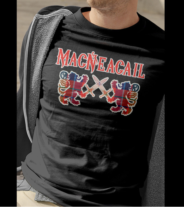 Macneacail Scottish Clan Lion Tartan Crest With Swords T-Shirt