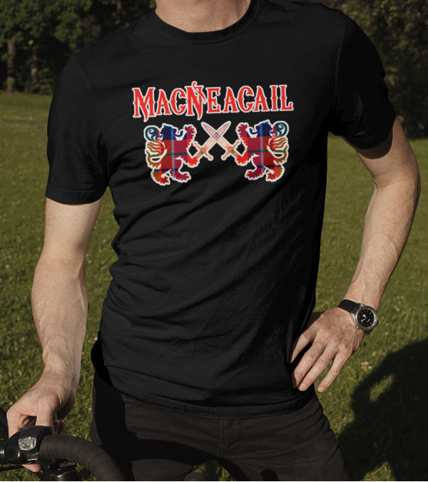 Macneacail Scottish Clan Lion Tartan Crest With Swords T-Shirt