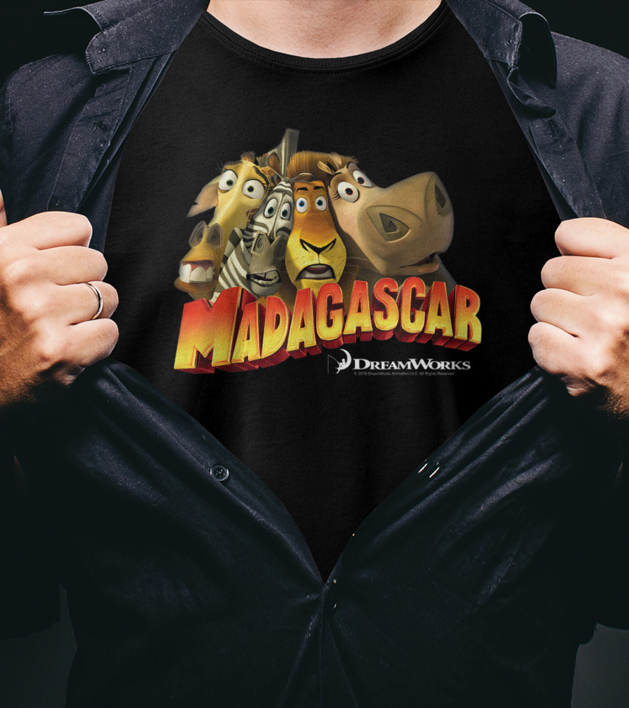 Madagascar DreamWorks Movie Characters Squished Group Shot T-Shirt