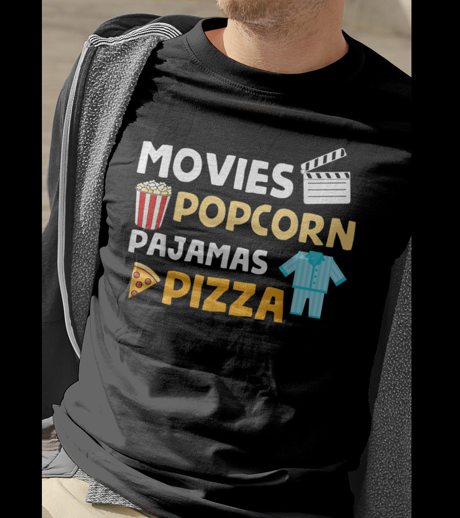 Movies Popcorn Pajamas Pizza Fun Birthday T-Shirt