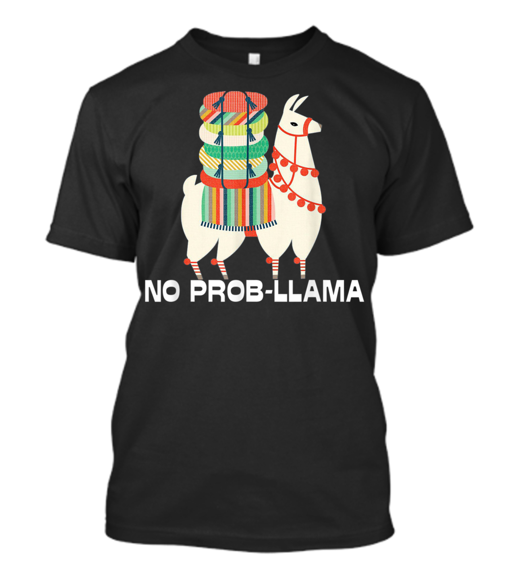 No Prob-Llama Cute Llama Alpaca Lover With Colorful Blanket T-Shirt