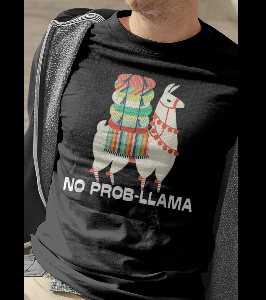 No Prob-Llama Cute Llama Alpaca Lover With Colorful Blanket T-Shirt