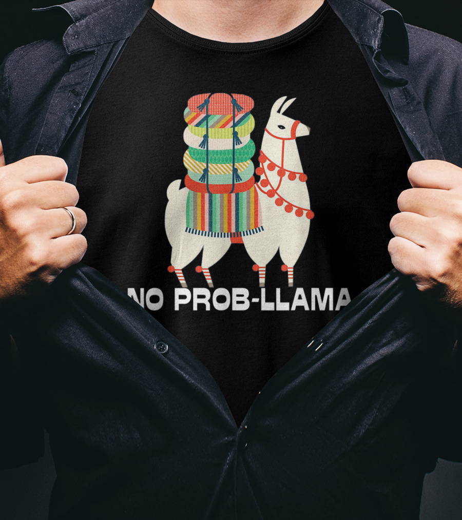 No Prob-Llama Cute Llama Alpaca Lover With Colorful Blanket T-Shirt