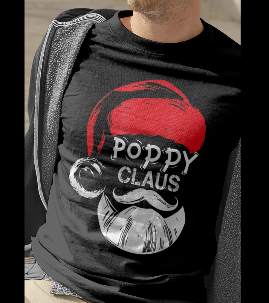 Poppy Claus Santa Hat Beard Christmas Fun T-Shirt