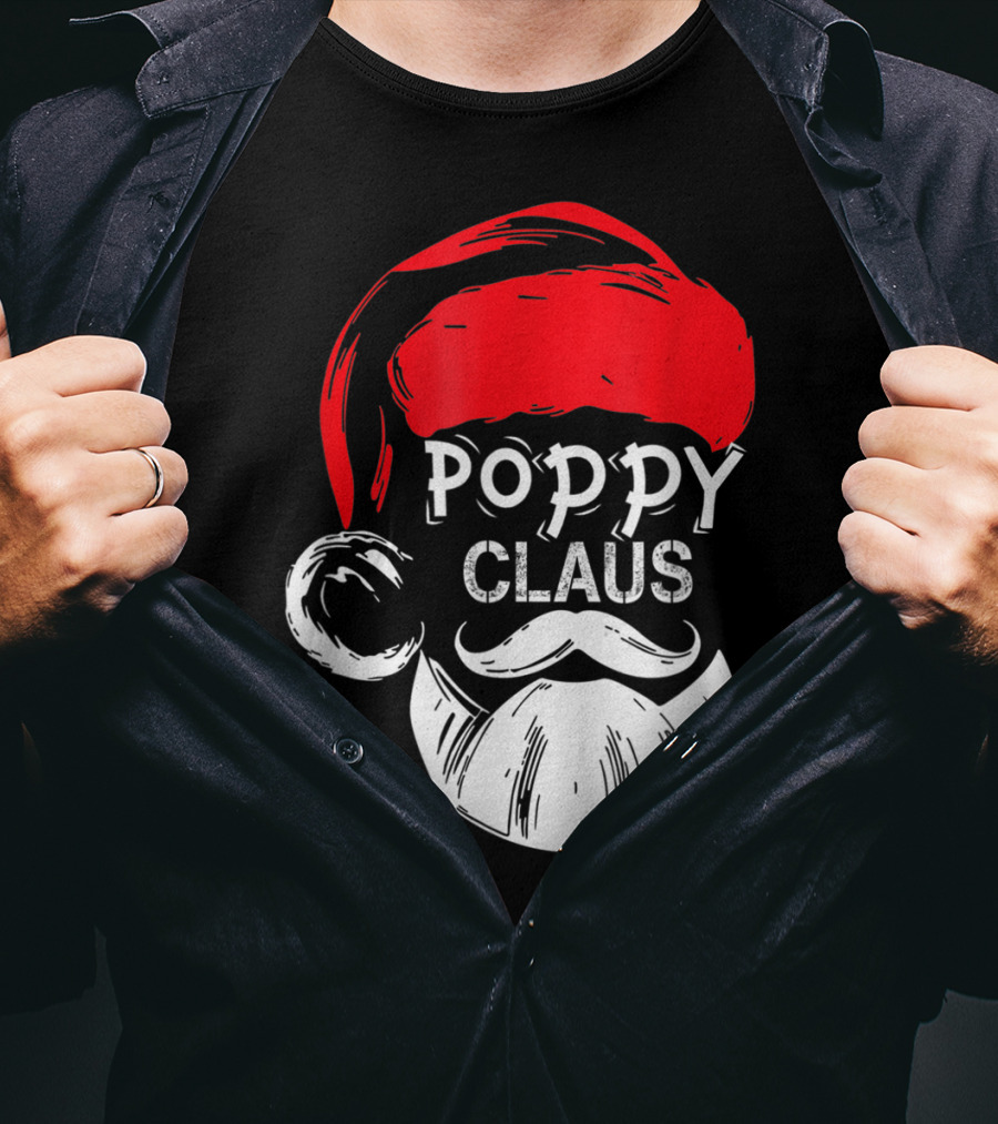 Poppy Claus Santa Hat Beard Christmas Fun T-Shirt