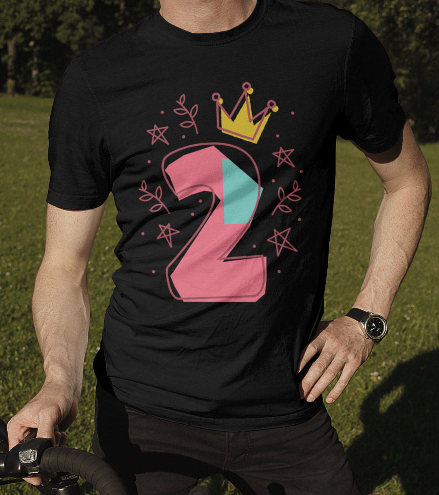 Princess Two Years Old 2nd Birthday Crown Stars T-Shirt