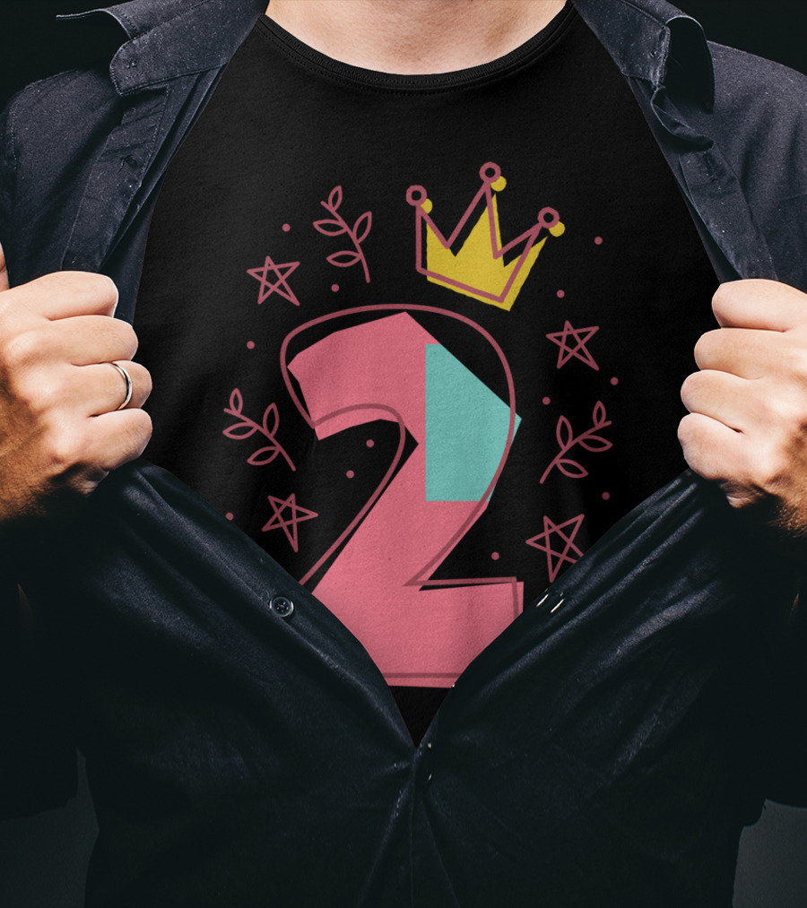 Princess Two Years Old 2nd Birthday Crown Stars T-Shirt