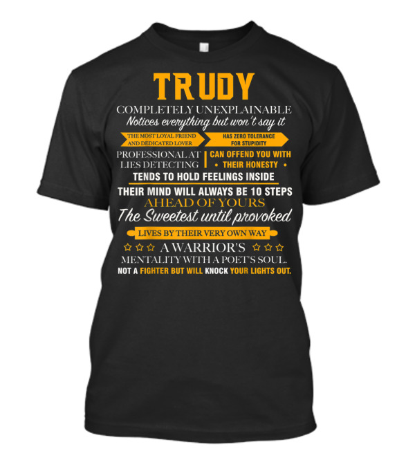 Trudy Completely Unexplainable Notices Everything Professional Lies Detecting Warrior's Mentality Poet's Soul T-Shirt