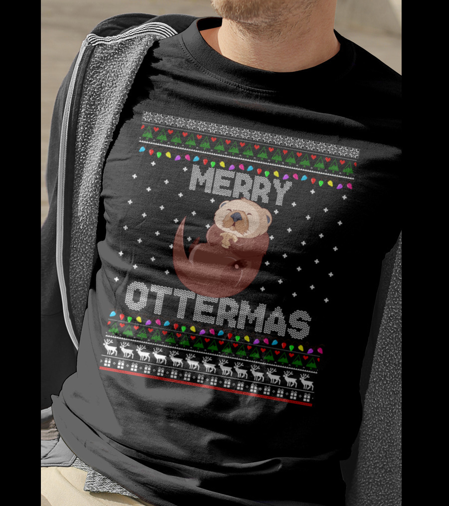Merry Ottermas Ugly Christmas Cute Otter T-Shirt