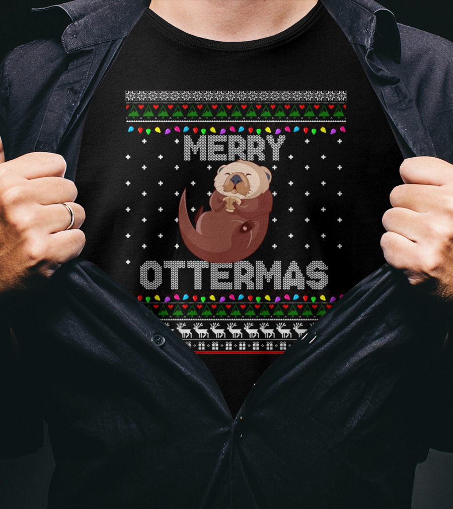 Merry Ottermas Ugly Christmas Cute Otter T-Shirt
