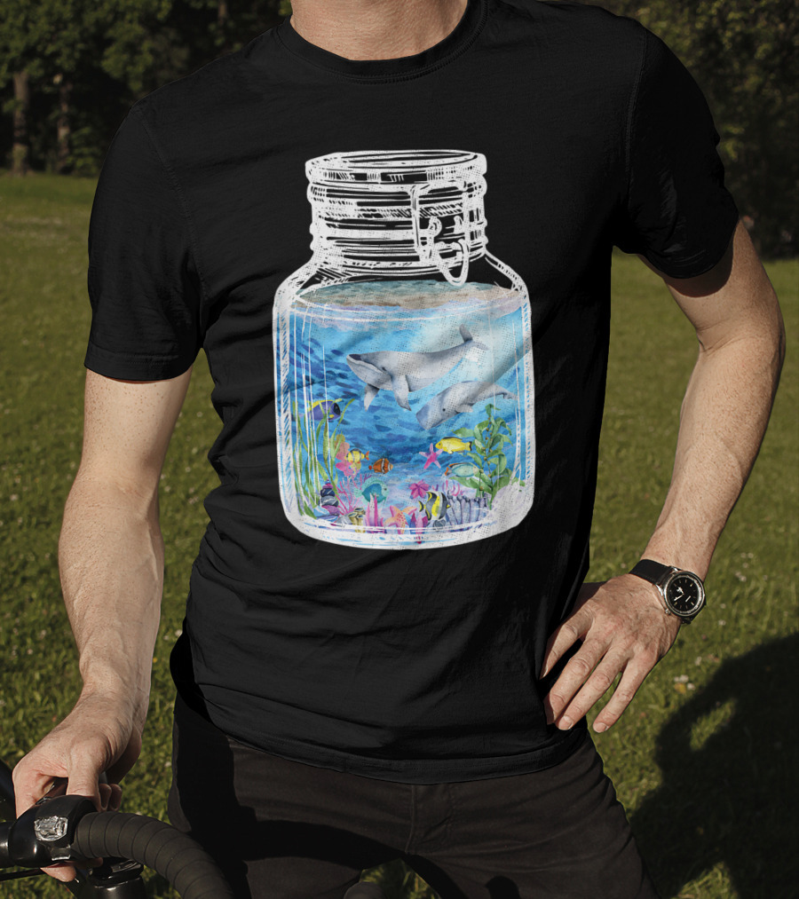 Underwater Terrarium Ocean Fish Whales In Glass Jar T-Shirt