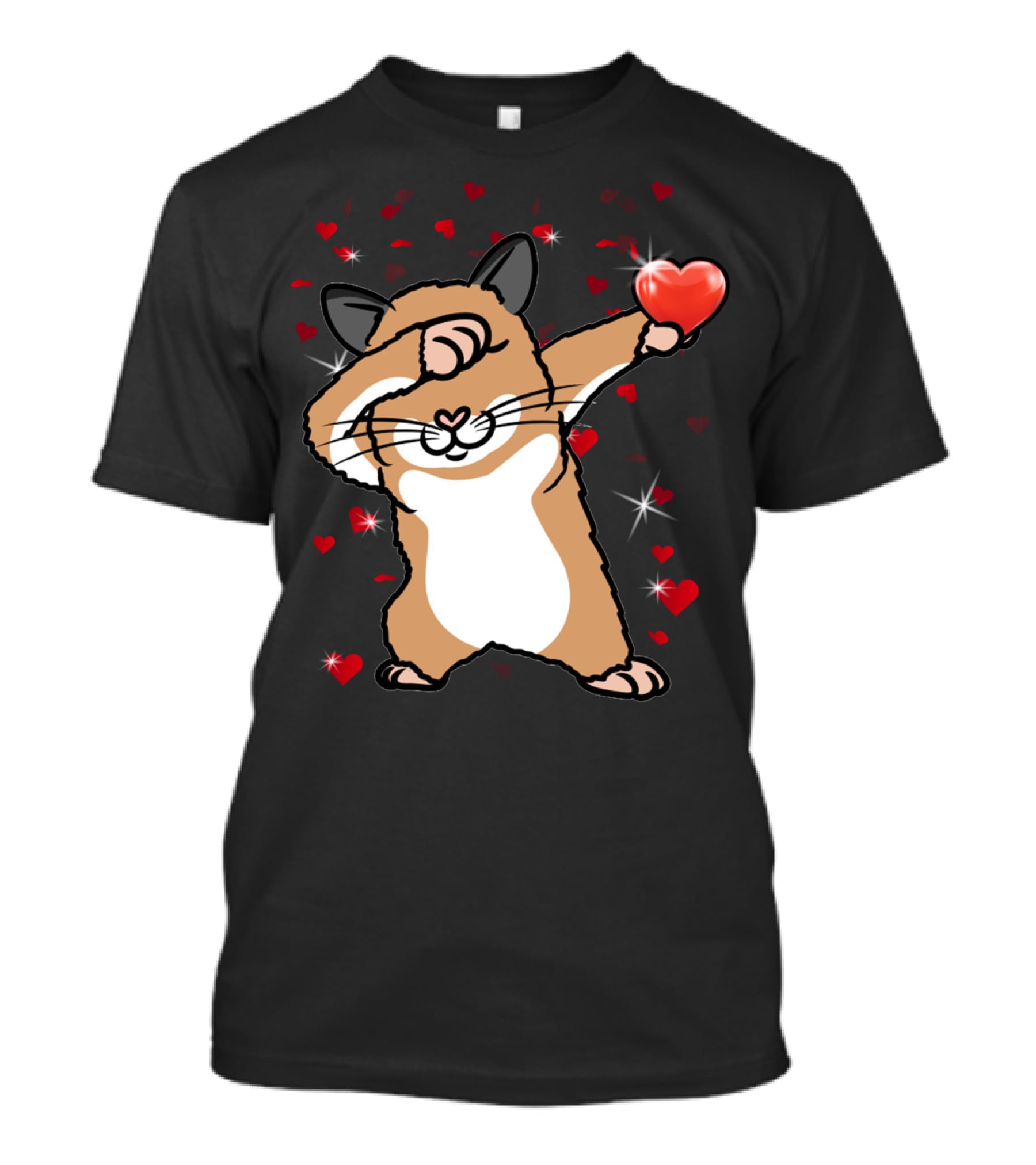 Valentine Girls Cute Dabbing Hamster With Heart And Sparkling Red Hearts T-Shirt