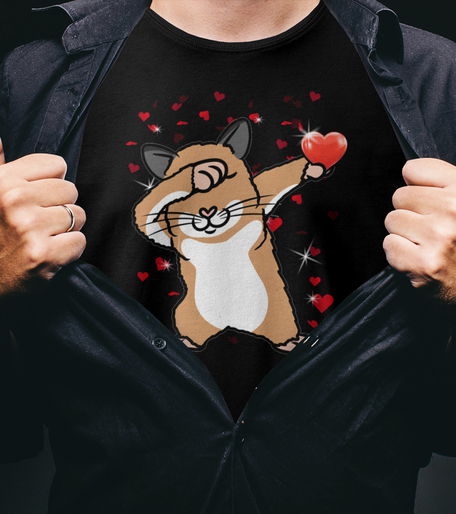Valentine Girls Cute Dabbing Hamster With Heart And Sparkling Red Hearts T-Shirt