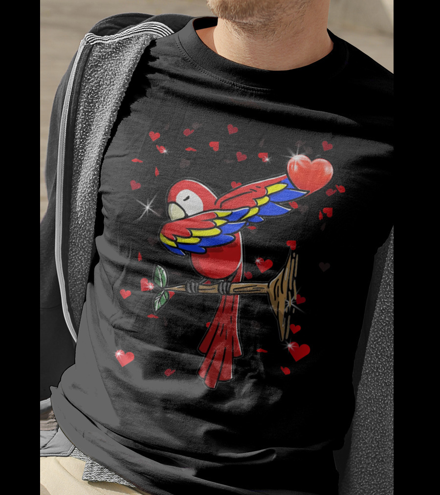Valentine Girls Dabbing Parrot Red Heart Love T-Shirt