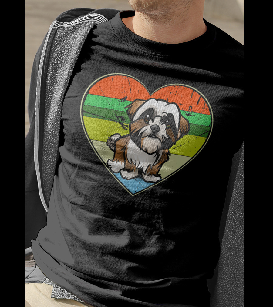 Vintage Heart Rainbow Shih Tzu Dog Valentine T-Shirt