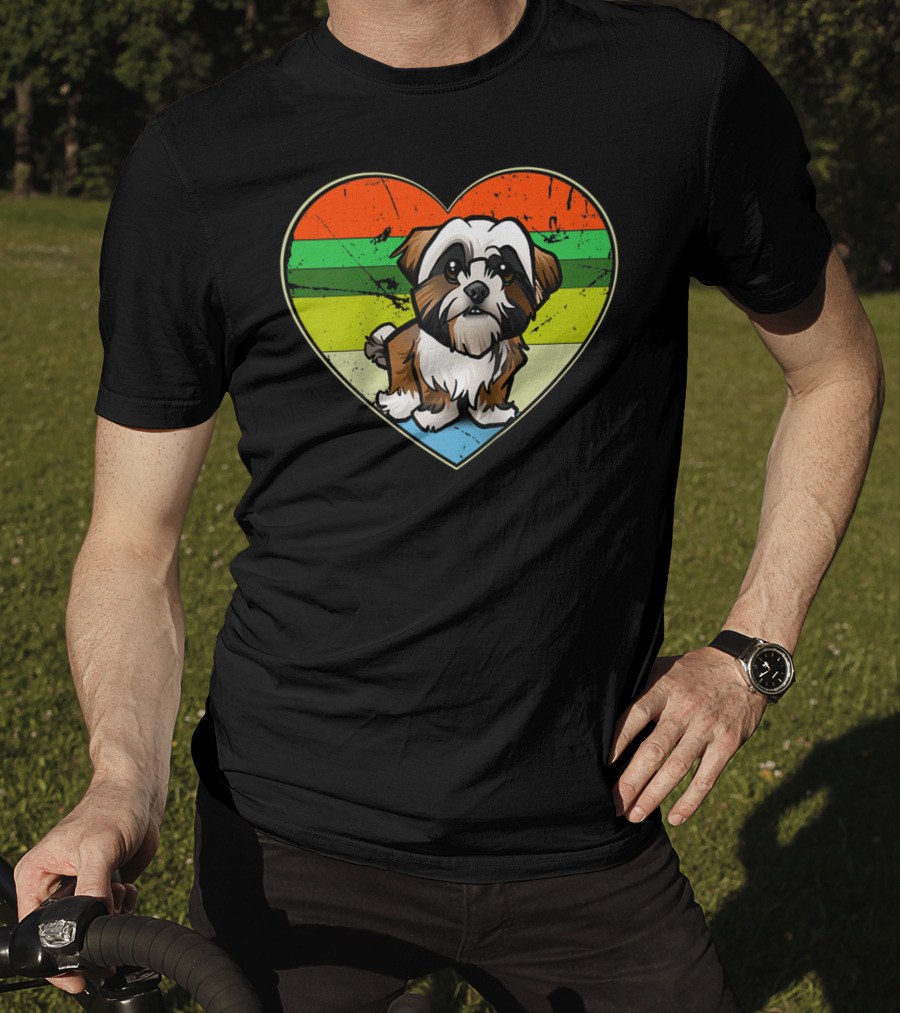 Vintage Heart Rainbow Shih Tzu Dog Valentine T-Shirt