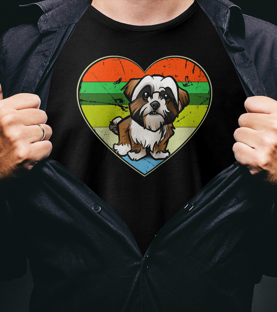 Vintage Heart Rainbow Shih Tzu Dog Valentine T-Shirt