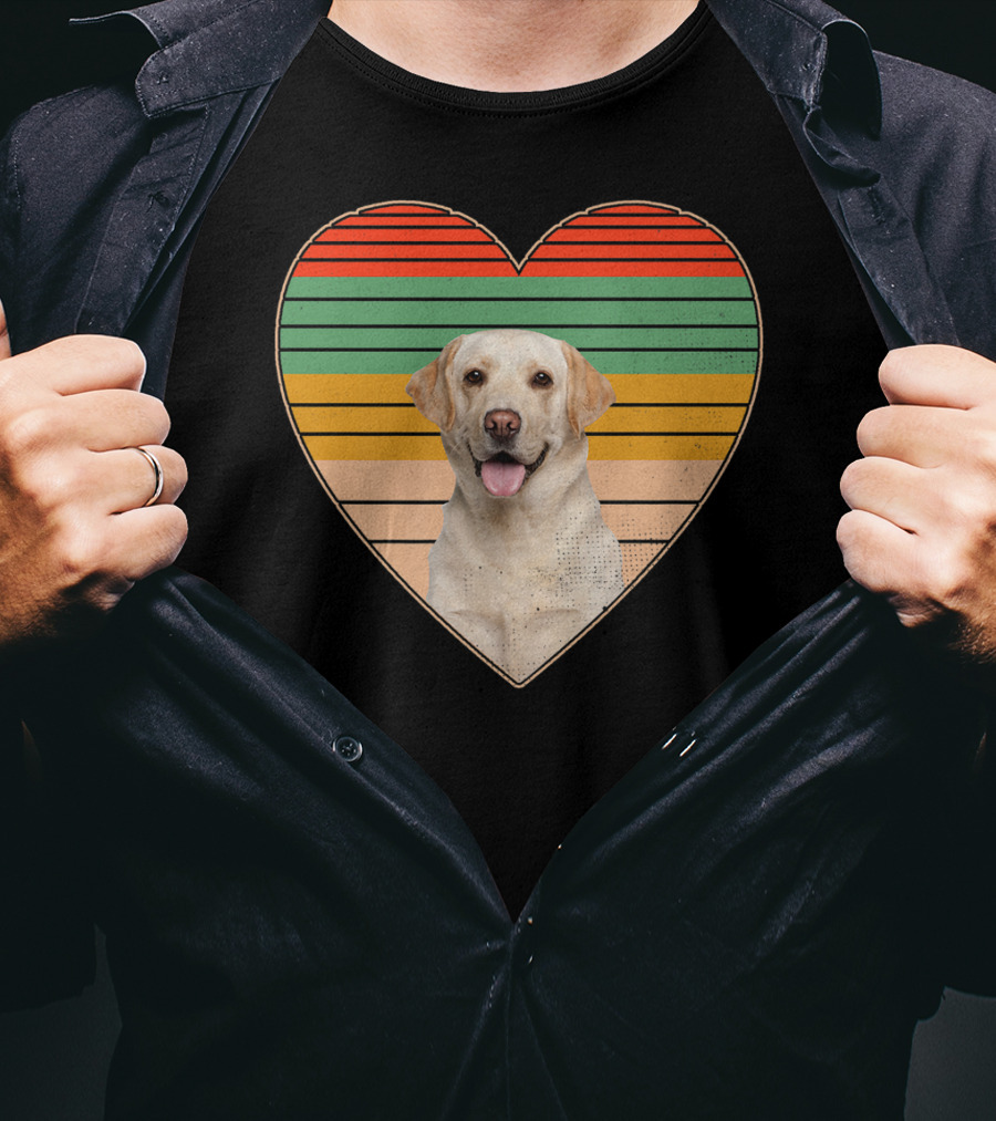 Vintage Labrador Retriever Heart Dog Lover Retro Stripes T-Shirt