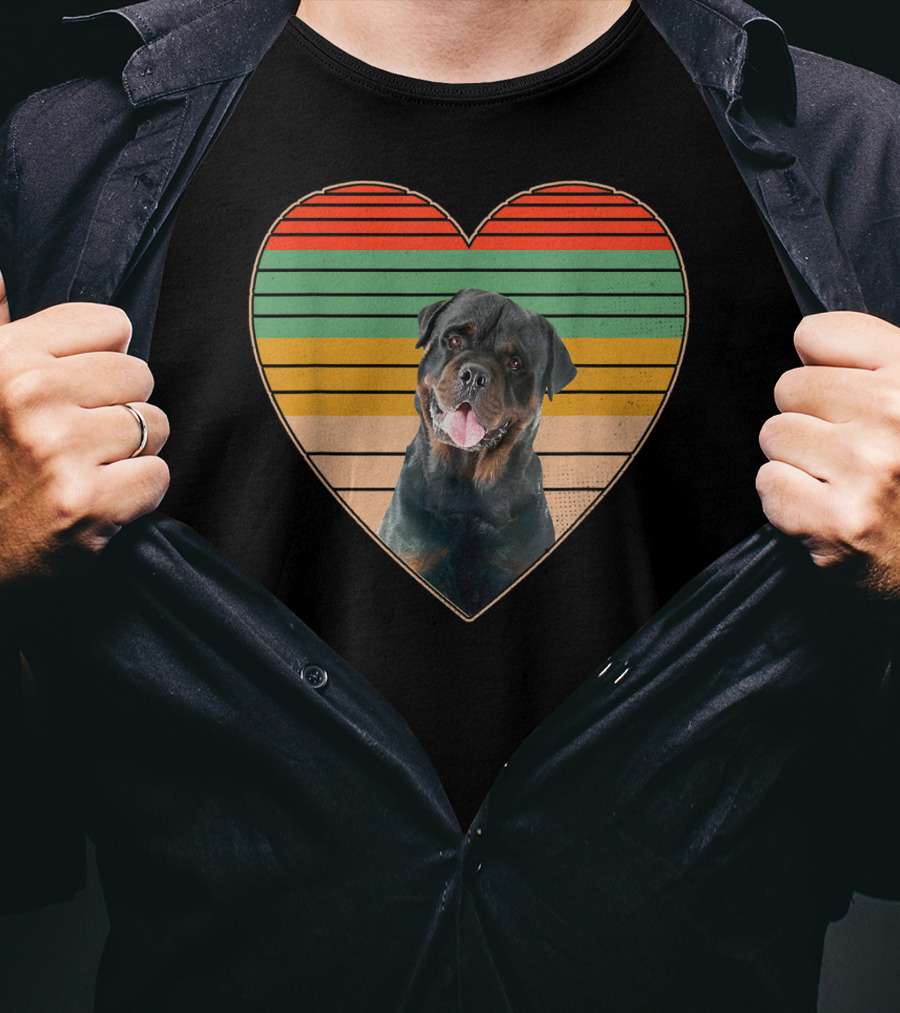 Vintage Rottweiler Heart Retro Stripes T-Shirt
