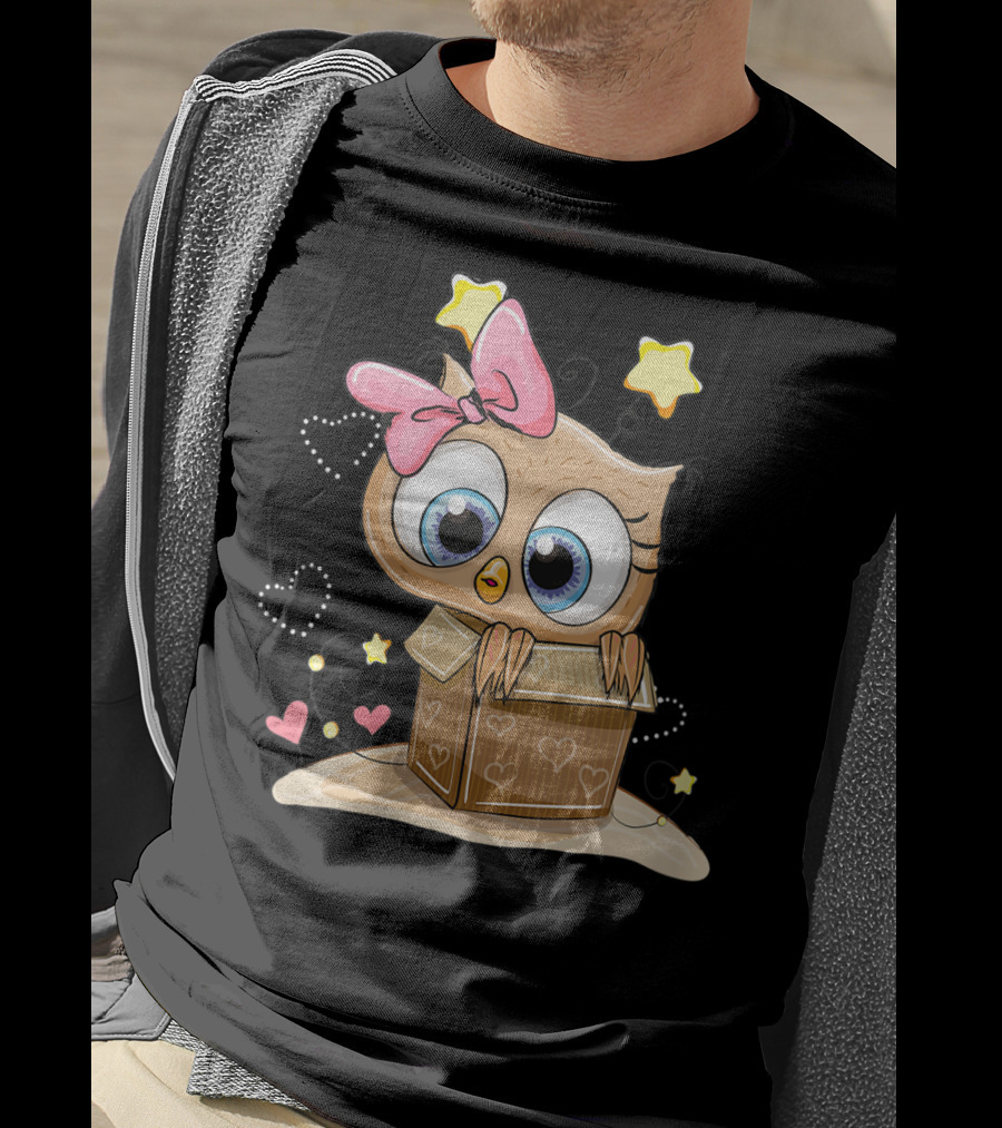 Sweet Little Owl Bird With Hearts And Stars In A Box T-Shirt