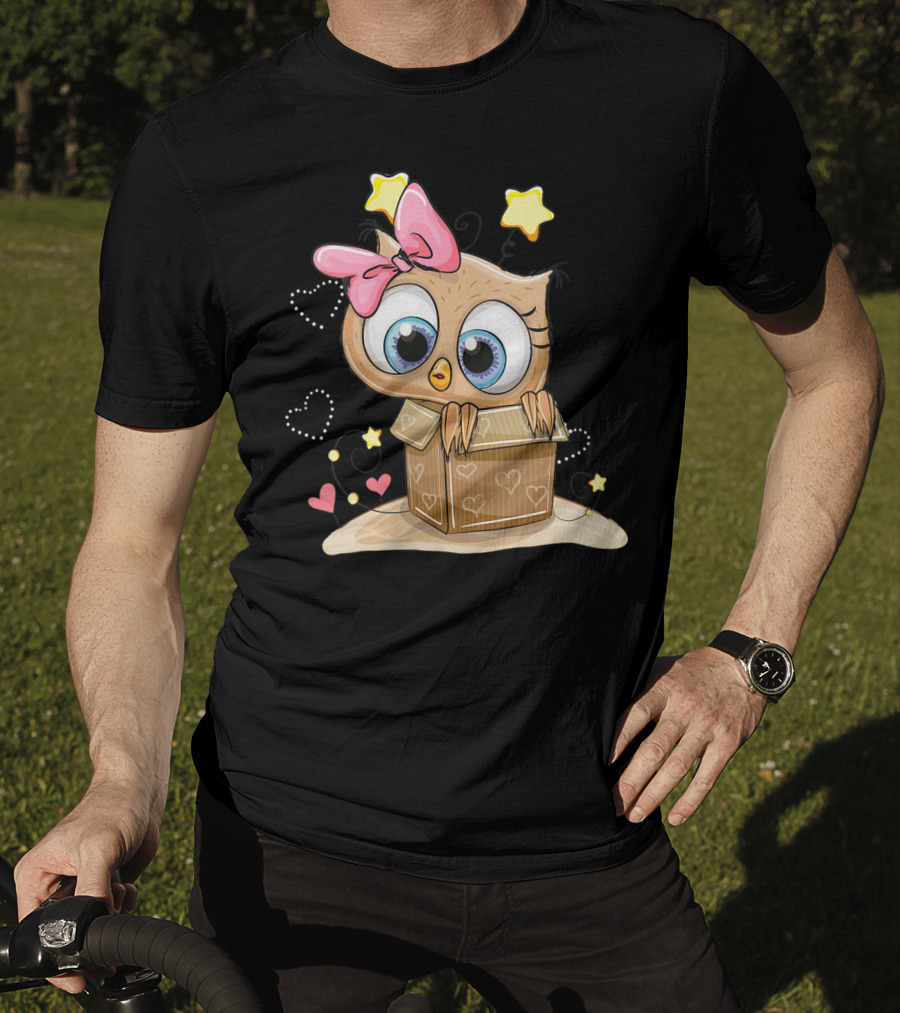 Sweet Little Owl Bird With Hearts And Stars In A Box T-Shirt