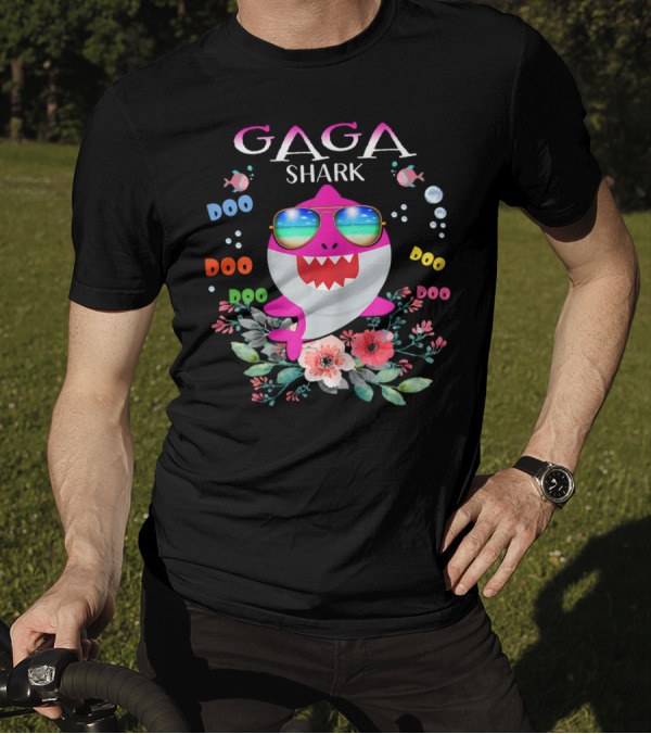 Gaga Shark Doo Doo Doo Floral Sunglasses Fish Bubbles T-Shirt
