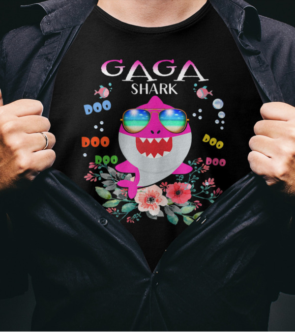 Gaga Shark Doo Doo Doo Floral Sunglasses Fish Bubbles T-Shirt