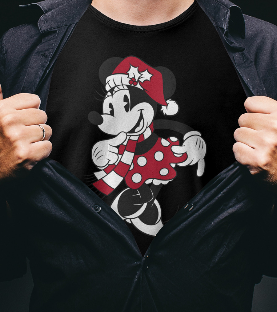 Disney Minnie Mouse Christmas Santa Hat And Scarf T-Shirt