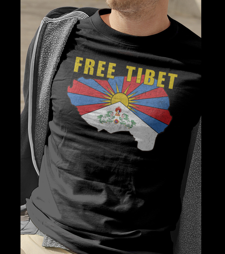 Free Tibet Flag With Sunrise Symbol Map T-Shirt