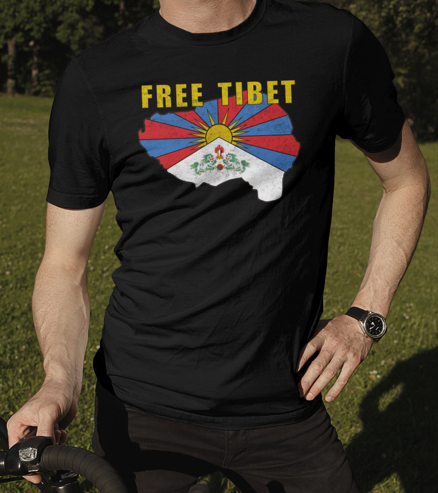 Free Tibet Flag With Sunrise Symbol Map T-Shirt