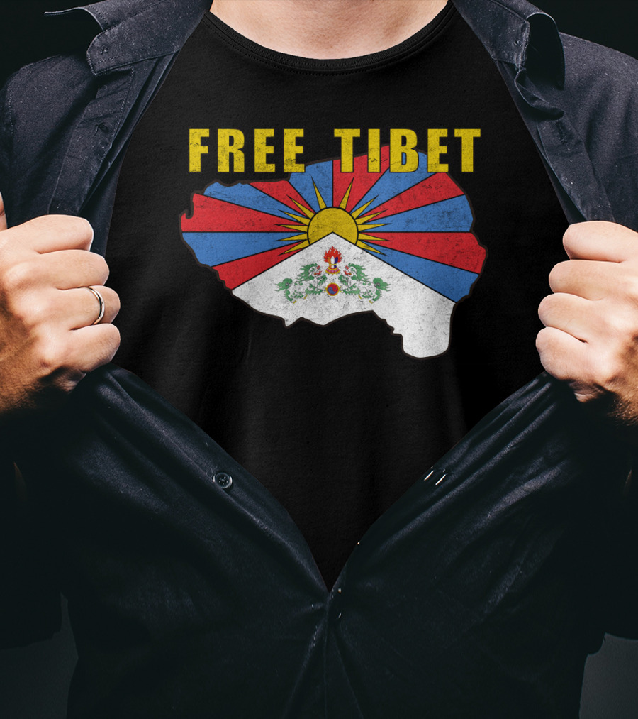 Free Tibet Flag With Sunrise Symbol Map T-Shirt
