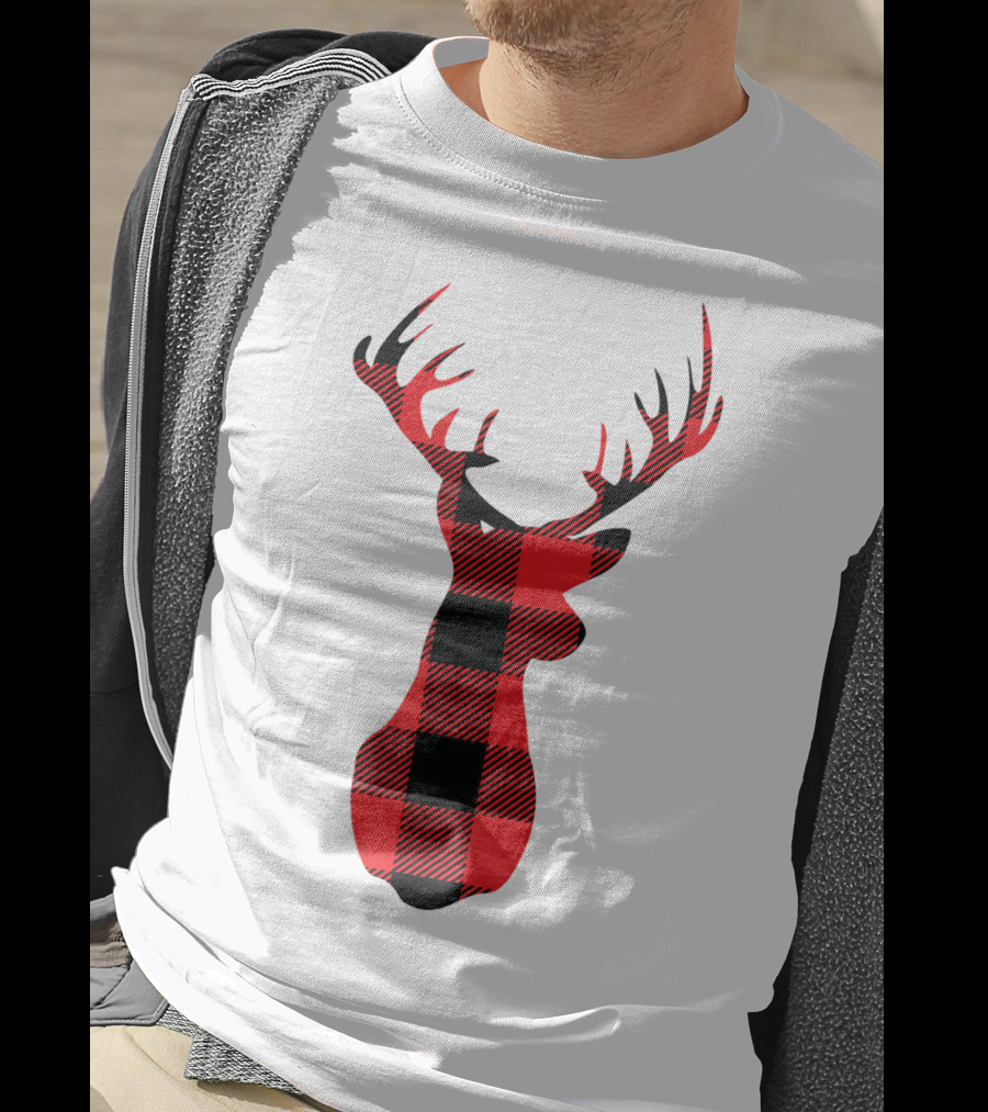 Buffalo Plaid Red Black Christmas Deer T-Shirt