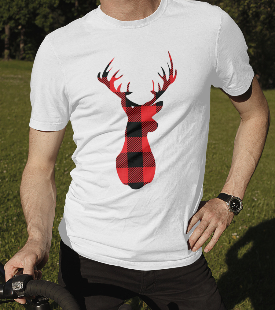Buffalo Plaid Red Black Christmas Deer T-Shirt