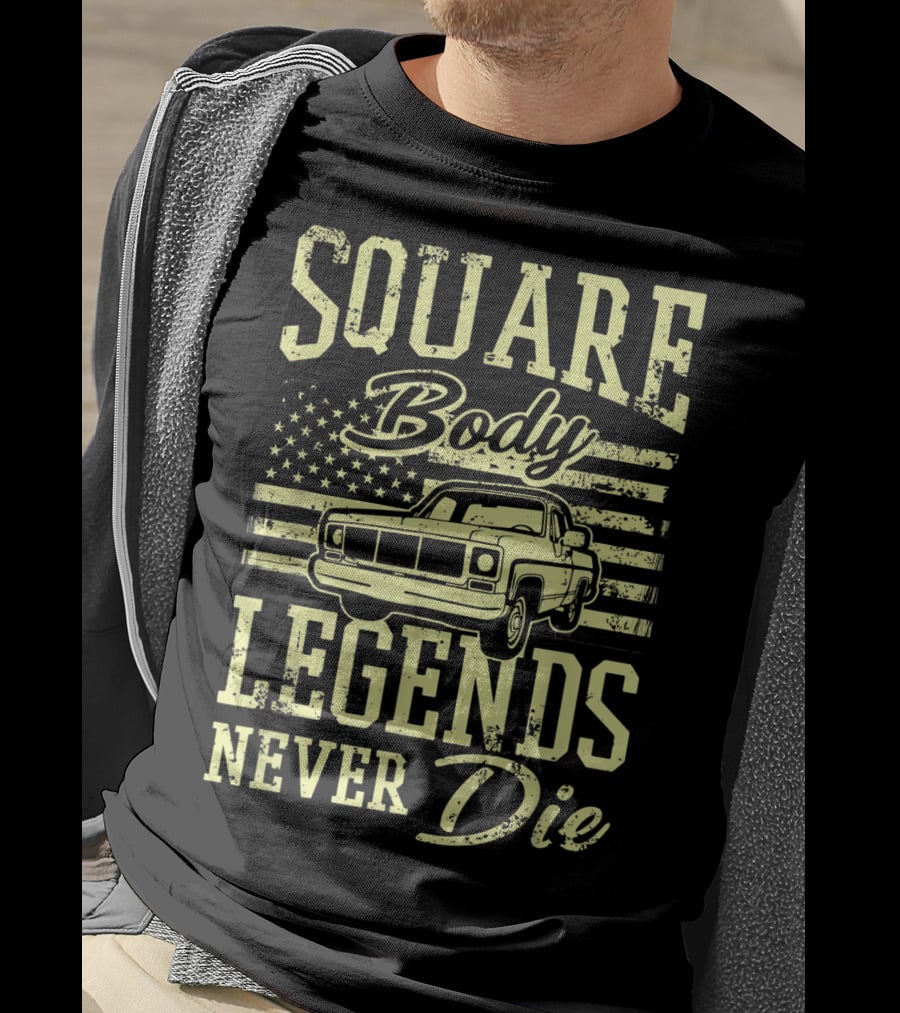 SQUARE Body Legends Never Die American Flag Classic Truck T-Shirt