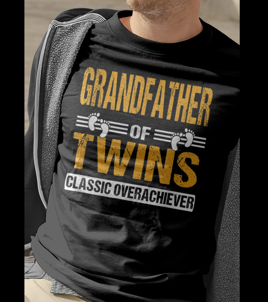 Grandfather Of Twins Classic Overachiever Footprints T-Shirt