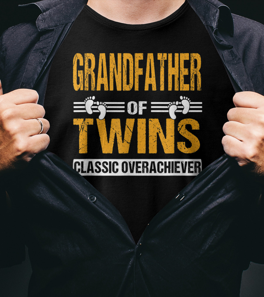 Grandfather Of Twins Classic Overachiever Footprints T-Shirt
