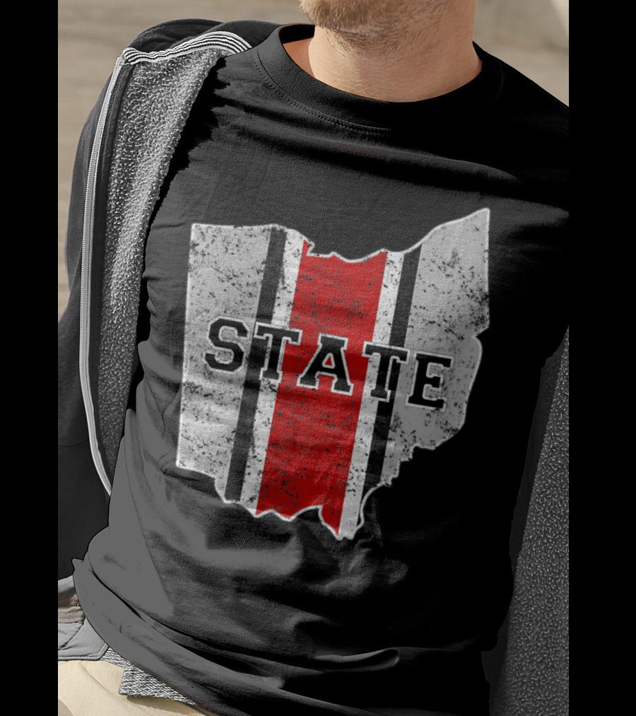 State Outline With Distressed Ohio Stripe T-Shirt