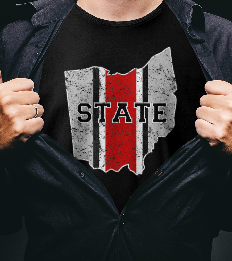 State Outline With Distressed Ohio Stripe T-Shirt