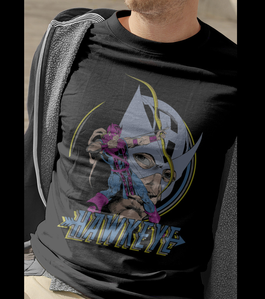 Hawkeye Ready Aim Fire Classic Marvel Archery Action T-Shirt