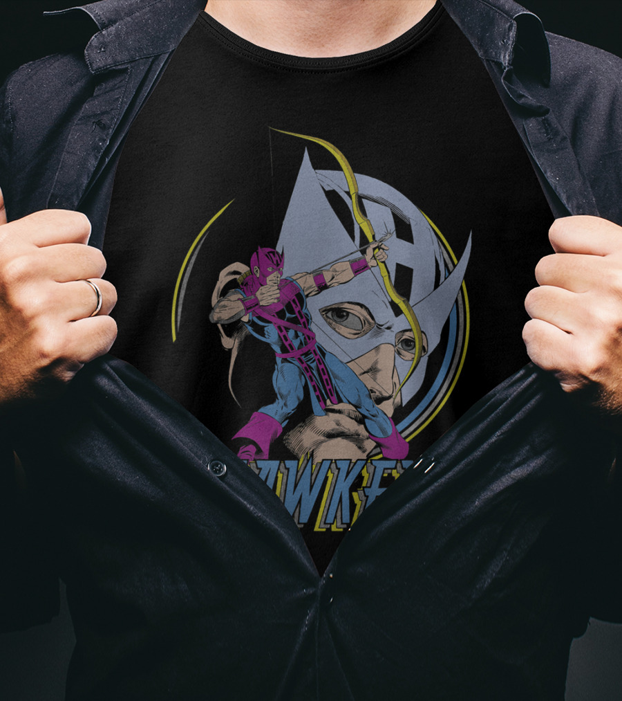 Hawkeye Ready Aim Fire Classic Marvel Archery Action T-Shirt